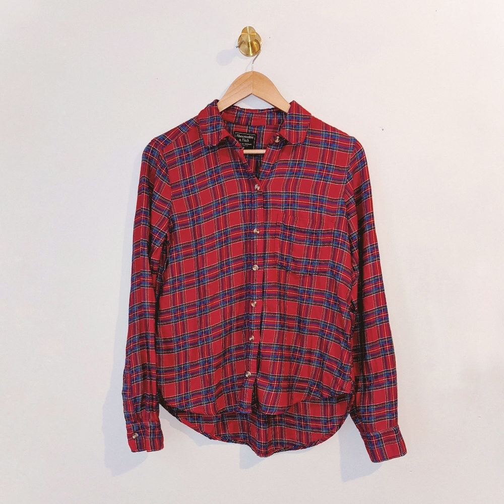 Abercrombie & Fitch Red Plaid Flannel Shirt Sz Med